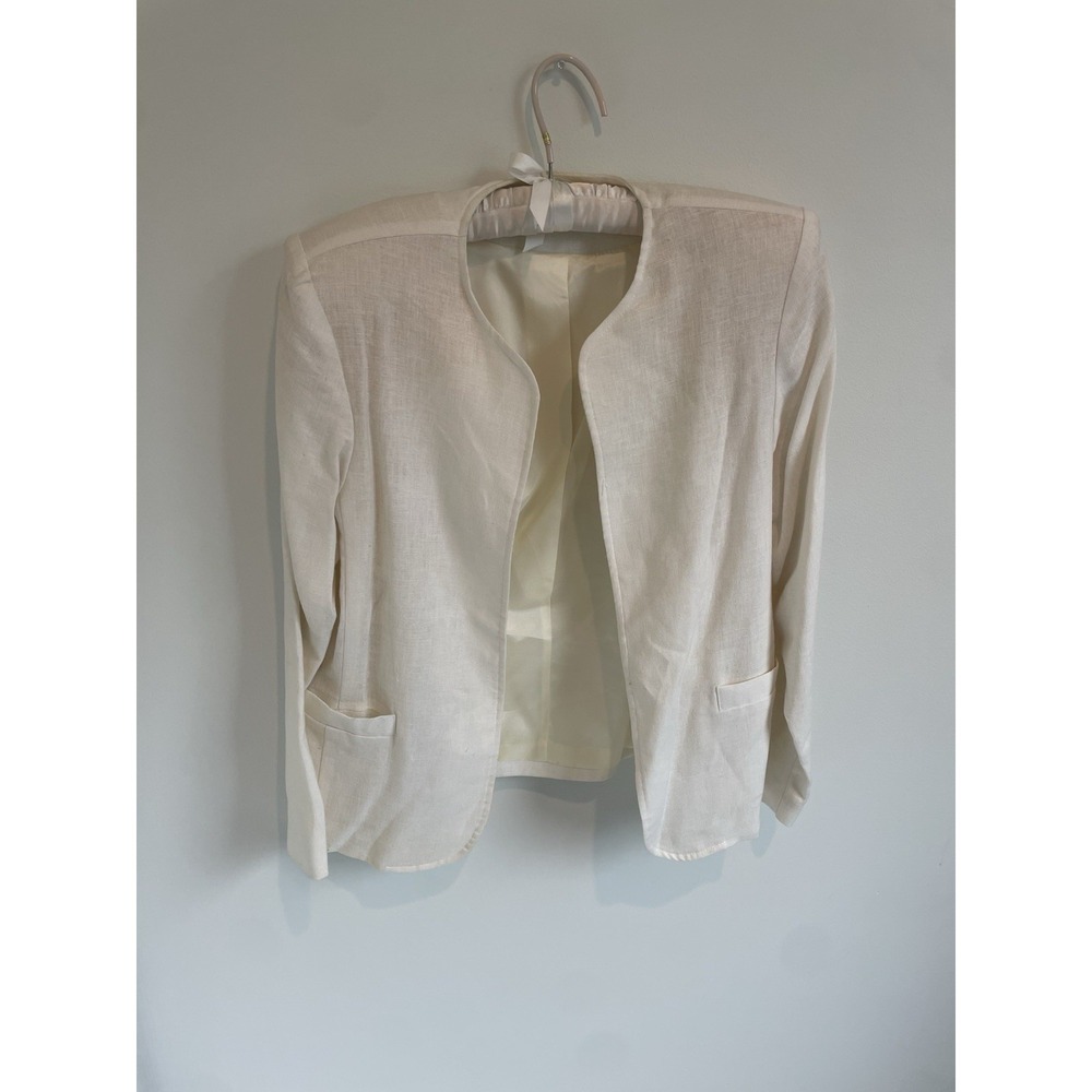 Vintage Willow Ridge Open Front Blazer White Shoulder Pads Lined 1980s Size 8